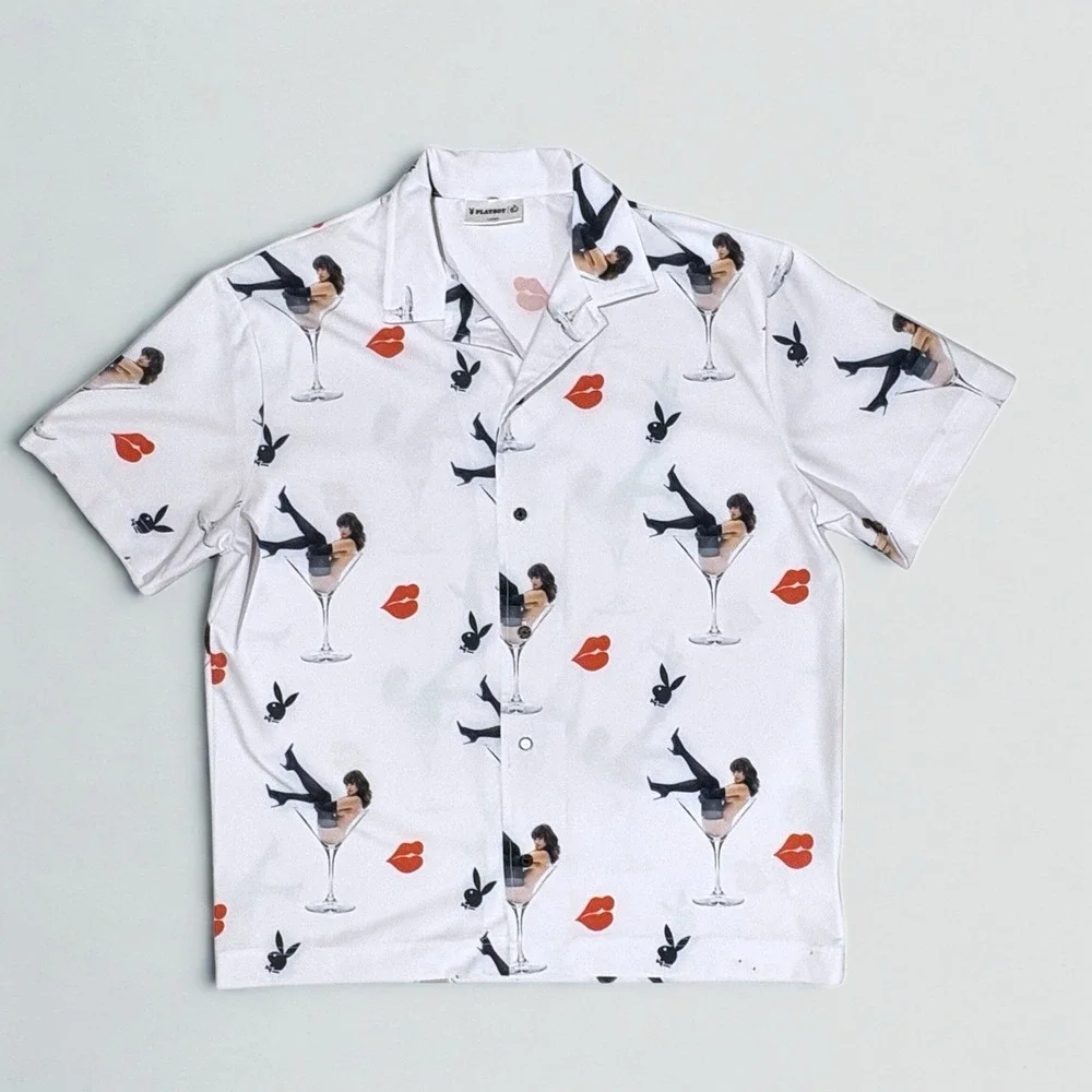Playboy by Culture Kings Party Cocktail Shirt Size Large Relaxed Fit Camp Collar - Picture 6 of 12